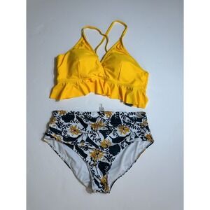 Tempt Me Women Floral Two Piece Swimsuits High‎ Waisted Bikini Set Ruffle Sz XXL